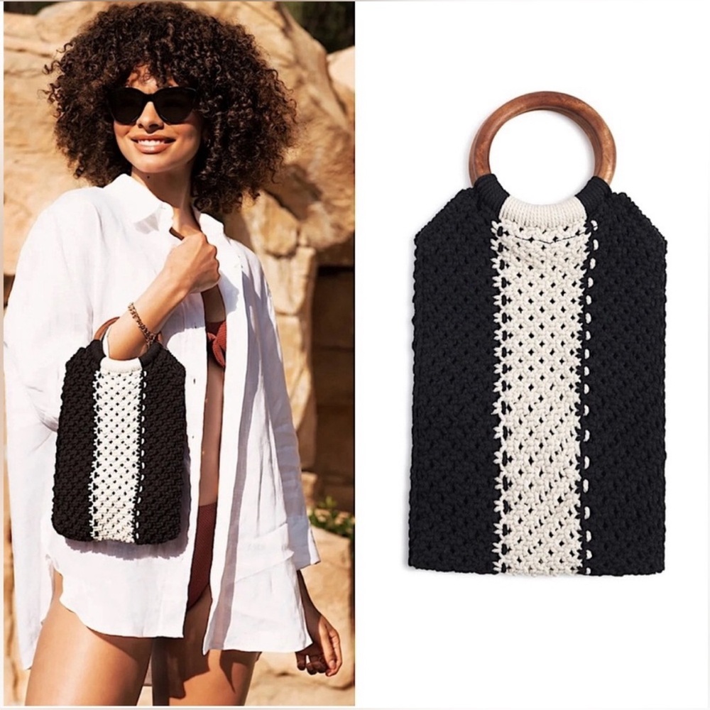 Laude The Label Gabby Black Cream Macrame Bag
